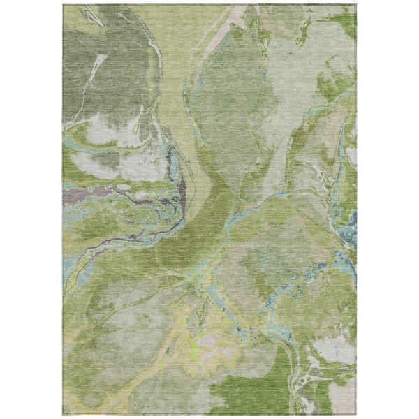 Homeroots 3' Abstract Artichoke Green Blue And Brown Washable Indoor Outdoor Area Rug For Versatile Spaces 8' X 10' Polyester 597773