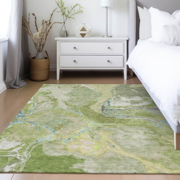 Homeroots 3' Abstract Artichoke Green Blue And Brown Washable Indoor Outdoor Area Rug For Versatile Spaces 8' X 10' Polyester 597773