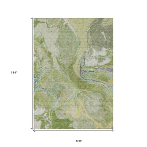 Homeroots 3' Abstract Artichoke Green Blue And Brown Washable Indoor Outdoor Area Rug For Versatile Spaces 9' X 12' Polyester 597774