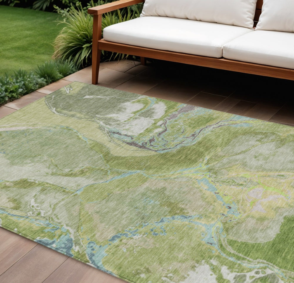 HomeRoots 9' X 12' Abstract Washable Indoor-Outdoor Area Rug in Green, Blue & Gray - Durable, Stylish & Safe 597774