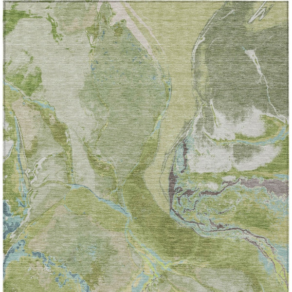 Homeroots 3' Abstract Artichoke Green Blue And Brown Washable Indoor Outdoor Area Rug For Versatile Spaces 10' X 14' Polyester 597775