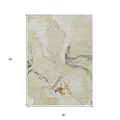 Homeroots 3' Abstract Artichoke Green Blue And Brown Washable Indoor Outdoor Area Rug For Versatile Spaces 3' X 5' Polyester 597776