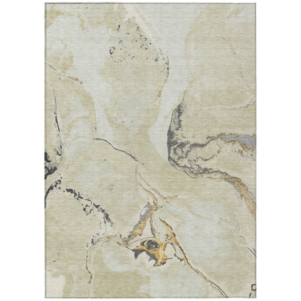 HomeRoots 5' Stylish Ivory Gray and Gold Abstract Washable Area Rug for Indoor and Outdoor Spaces, Durable Design 5' X 8' 597777