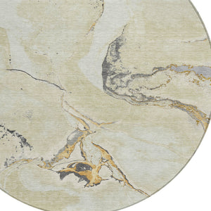 Homeroots 3' Abstract Artichoke Green Blue And Brown Washable Indoor Outdoor Area Rug For Versatile Spaces 8' Round Polyester 597778