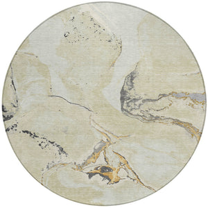 Homeroots 3' Abstract Artichoke Green Blue And Brown Washable Indoor Outdoor Area Rug For Versatile Spaces 8' Round Polyester 597778