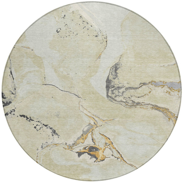 Homeroots 3' Abstract Artichoke Green Blue And Brown Washable Indoor Outdoor Area Rug For Versatile Spaces 8' Round Polyester 597778