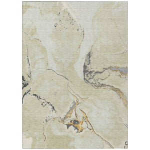HomeRoots 5' Stylish Ivory Gray and Gold Abstract Washable Area Rug for Indoor and Outdoor Spaces, Durable Design 8' X 10' 597779
