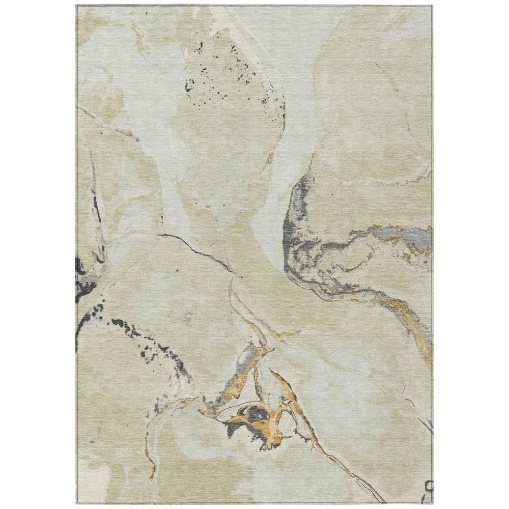 HomeRoots 9' X 12' Modern Ivory Gray Gold Abstract Rug - Stain Resistant, Washable Indoor/Outdoor Décor Choice 597780