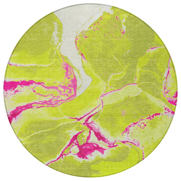 Homeroots 3' Abstract Artichoke Green Blue And Brown Washable Indoor Outdoor Area Rug For Versatile Spaces 8' Round Polyester 597784