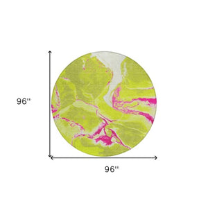 Homeroots 3' Abstract Artichoke Green Blue And Brown Washable Indoor Outdoor Area Rug For Versatile Spaces 8' Round Polyester 597784