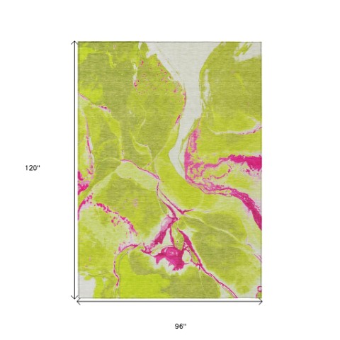 Homeroots 3' Abstract Artichoke Green Blue And Brown Washable Indoor Outdoor Area Rug For Versatile Spaces 8' X 10' Polyester 597785