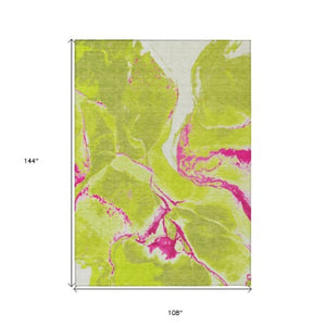 Homeroots 3' Abstract Artichoke Green Blue And Brown Washable Indoor Outdoor Area Rug For Versatile Spaces 9' X 12' Polyester 597786