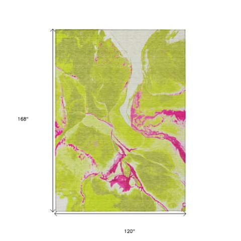 Homeroots 3' Abstract Artichoke Green Blue And Brown Washable Indoor Outdoor Area Rug For Versatile Spaces 10' X 14' Polyester 597787