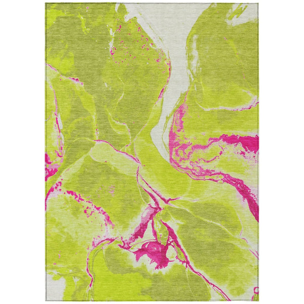HomeRoots 5' Vibrant Abstract Area Rug in Lime Green, Neon Pink & Ivory - Washable for Indoor/Outdoor Use 10' X 14' 597787