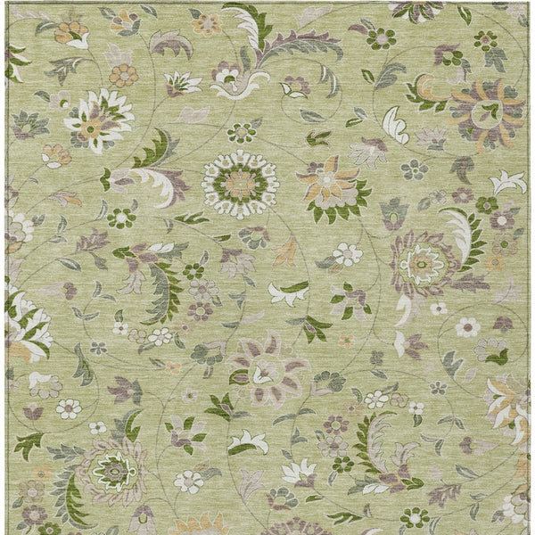 Homeroots 3' Floral Artichoke Green And Gray Area Rug For Indoor Outdoor Spaces - Washable & Stain Resistant 3' X 5' Polyester 597788