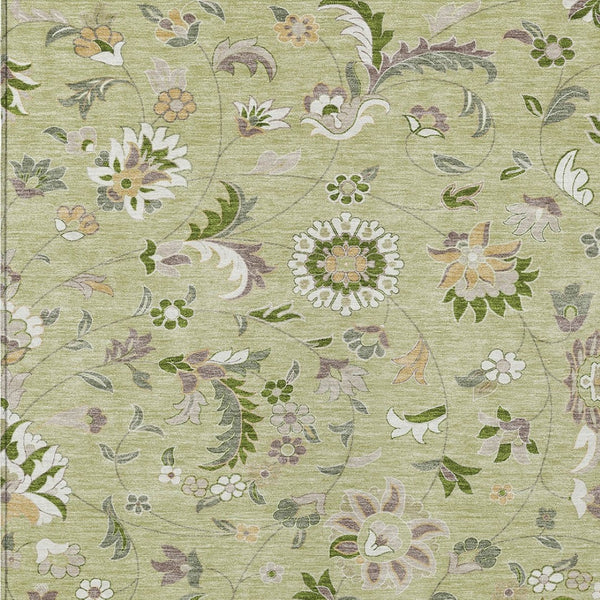 Homeroots 3' Floral Artichoke Green And Gray Area Rug For Indoor Outdoor Spaces - Washable & Stain Resistant 3' X 5' Polyester 597788