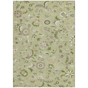 Homeroots 3' Floral Artichoke Green And Gray Area Rug For Indoor Outdoor Spaces - Washable & Stain Resistant 5' X 8' Polyester 597789