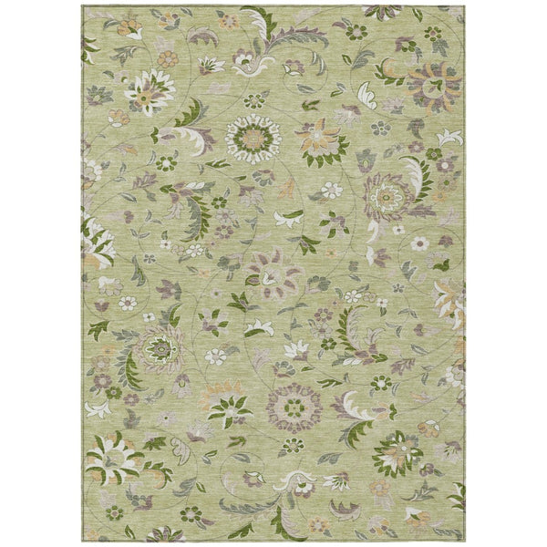 HomeRoots 5' Vibrant Floral Washable Area Rug in Artichoke Green, Gray & Brown for Indoor/Outdoor Use 5' X 8' 597789