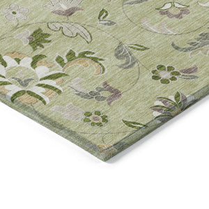Homeroots 3' Floral Artichoke Green And Gray Area Rug For Indoor Outdoor Spaces - Washable & Stain Resistant 5' X 8' Polyester 597789