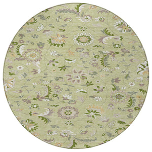 Homeroots 3' Floral Artichoke Green And Gray Area Rug For Indoor Outdoor Spaces - Washable & Stain Resistant 8' Round Polyester 597790