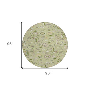 Homeroots 3' Floral Artichoke Green And Gray Area Rug For Indoor Outdoor Spaces - Washable & Stain Resistant 8' Round Polyester 597790