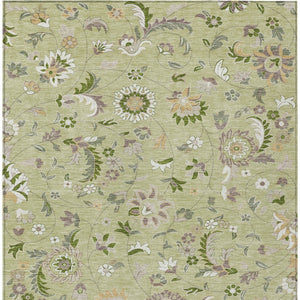 Homeroots 3' Floral Artichoke Green And Gray Area Rug For Indoor Outdoor Spaces - Washable & Stain Resistant 8' X 10' Polyester 597791