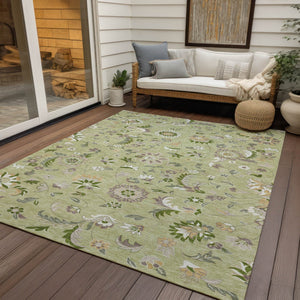Homeroots 3' Floral Artichoke Green And Gray Area Rug For Indoor Outdoor Spaces - Washable & Stain Resistant 8' X 10' Polyester 597791