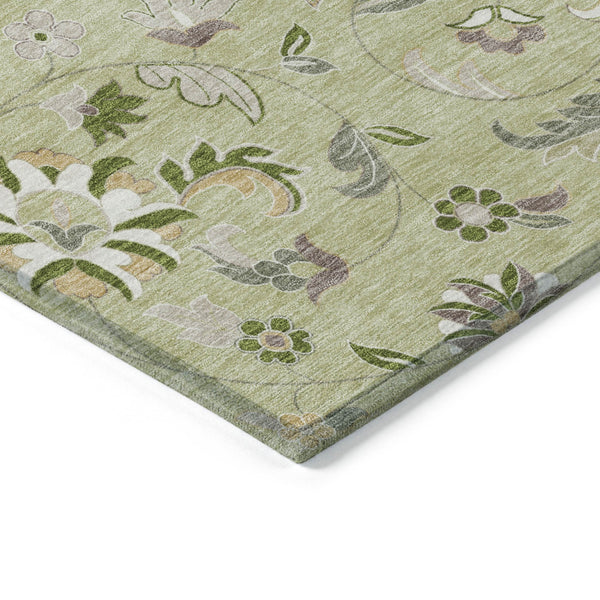 Homeroots 3' Floral Artichoke Green And Gray Area Rug For Indoor Outdoor Spaces - Washable & Stain Resistant 8' X 10' Polyester 597791