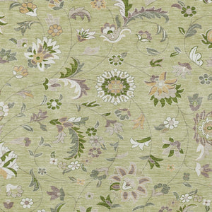 Homeroots 3' Floral Artichoke Green And Gray Area Rug For Indoor Outdoor Spaces - Washable & Stain Resistant 8' X 10' Polyester 597791