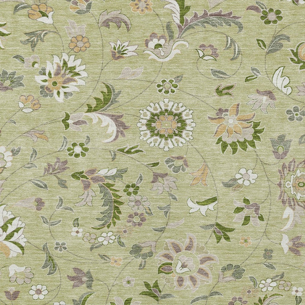 Homeroots 3' Floral Artichoke Green And Gray Area Rug For Indoor Outdoor Spaces - Washable & Stain Resistant 8' X 10' Polyester 597791