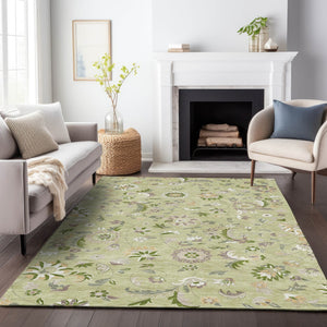 Homeroots 3' Floral Artichoke Green And Gray Area Rug For Indoor Outdoor Spaces - Washable & Stain Resistant 8' X 10' Polyester 597791