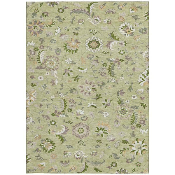 Homeroots 3' Floral Artichoke Green And Gray Area Rug For Indoor Outdoor Spaces - Washable & Stain Resistant 9' X 12' Polyester 597792