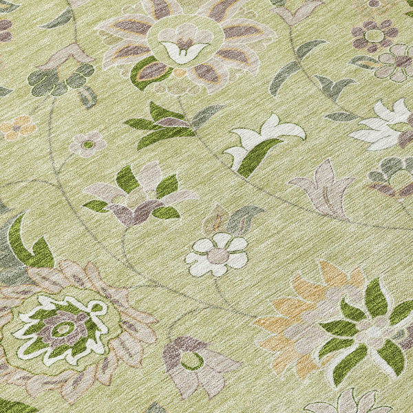 Homeroots 3' Floral Artichoke Green And Gray Area Rug For Indoor Outdoor Spaces - Washable & Stain Resistant 9' X 12' Polyester 597792