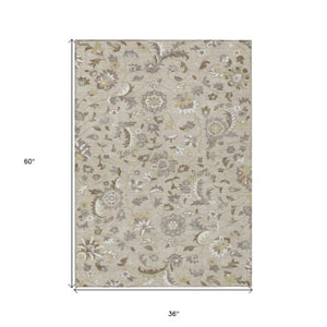 Homeroots 3' Floral Artichoke Green And Gray Area Rug For Indoor Outdoor Spaces - Washable & Stain Resistant 3' X 5' Polyester 597794