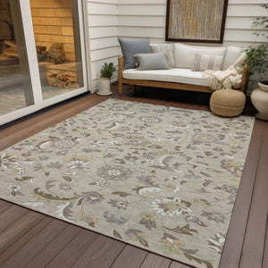 Homeroots 3' Floral Artichoke Green And Gray Area Rug For Indoor Outdoor Spaces - Washable & Stain Resistant 3' X 5' Polyester 597794