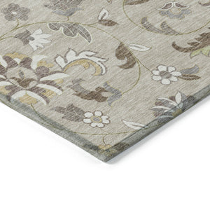 Homeroots 3' Floral Artichoke Green And Gray Area Rug For Indoor Outdoor Spaces - Washable & Stain Resistant 3' X 5' Polyester 597794