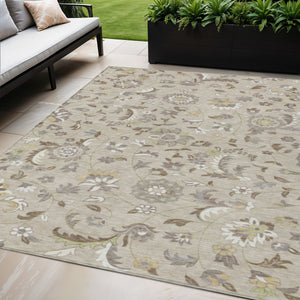 Homeroots 3' Floral Artichoke Green And Gray Area Rug For Indoor Outdoor Spaces - Washable & Stain Resistant 5' X 8' Polyester 597795