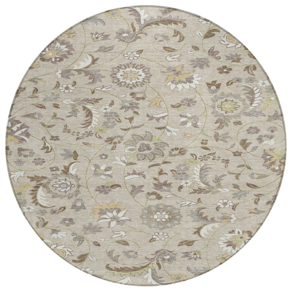 HomeRoots 5' Elegant Floral Washable Area Rug for Indoor/Outdoor Spaces - Durable, Stylish, and Versatile 8' Round 597796