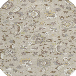Homeroots 3' Floral Artichoke Green And Gray Area Rug For Indoor Outdoor Spaces - Washable & Stain Resistant 8' Round Polyester 597796