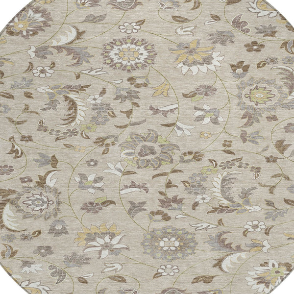 Homeroots 3' Floral Artichoke Green And Gray Area Rug For Indoor Outdoor Spaces - Washable & Stain Resistant 8' Round Polyester 597796
