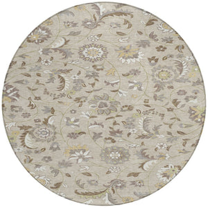 Homeroots 3' Floral Artichoke Green And Gray Area Rug For Indoor Outdoor Spaces - Washable & Stain Resistant 8' Round Polyester 597796