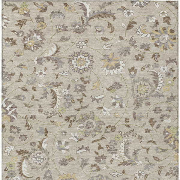 Homeroots 3' Floral Artichoke Green And Gray Area Rug For Indoor Outdoor Spaces - Washable & Stain Resistant 8' X 10' Polyester 597797