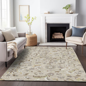 Homeroots 3' Floral Artichoke Green And Gray Area Rug For Indoor Outdoor Spaces - Washable & Stain Resistant 8' X 10' Polyester 597797