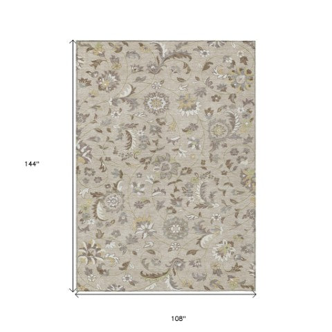 Homeroots 3' Floral Artichoke Green And Gray Area Rug For Indoor Outdoor Spaces - Washable & Stain Resistant 9' X 12' Polyester 597798