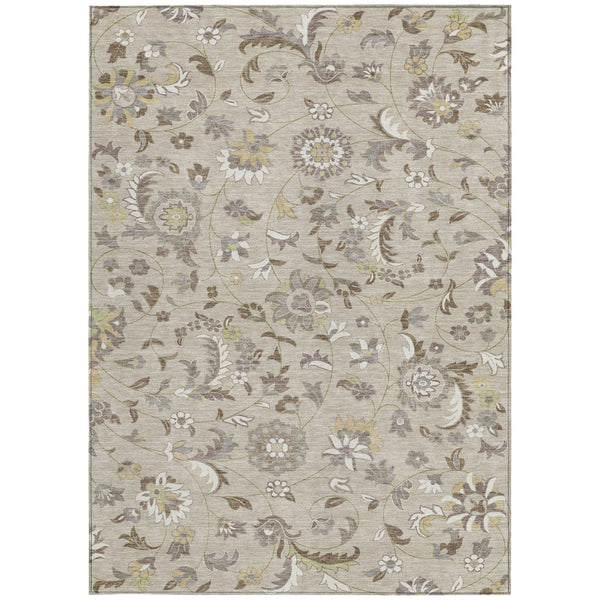 Homeroots 3' Floral Artichoke Green And Gray Area Rug For Indoor Outdoor Spaces - Washable & Stain Resistant 10' X 14' Polyester 597799