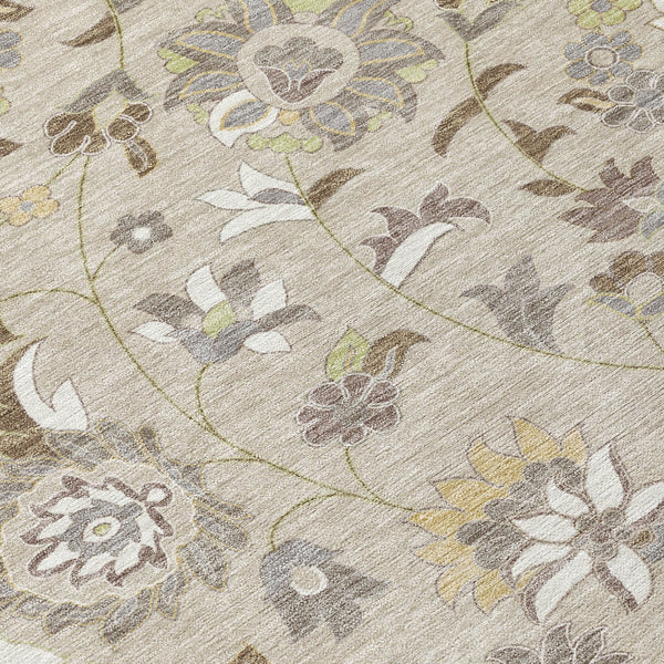 Homeroots 3' Floral Artichoke Green And Gray Area Rug For Indoor Outdoor Spaces - Washable & Stain Resistant 10' X 14' Polyester 597799