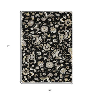 Homeroots 3' Floral Artichoke Green And Gray Area Rug For Indoor Outdoor Spaces - Washable & Stain Resistant 3' X 5' Polyester 597800