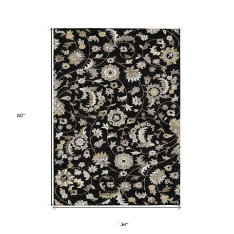 Homeroots 3' Floral Artichoke Green And Gray Area Rug For Indoor Outdoor Spaces - Washable & Stain Resistant 3' X 5' Polyester 597800