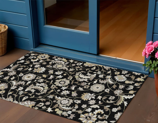 Homeroots 3' Floral Artichoke Green And Gray Area Rug For Indoor Outdoor Spaces - Washable & Stain Resistant 3' X 5' Polyester 597800