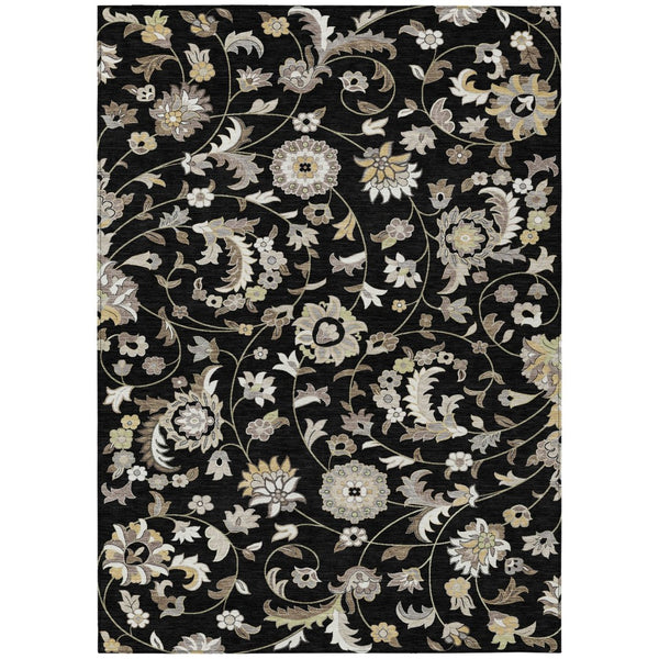 HomeRoots 5' Timeless Floral Area Rug in Black Beige Ivory – Durable, Washable Design for Indoor & Outdoor Use 5' X 8' 597801